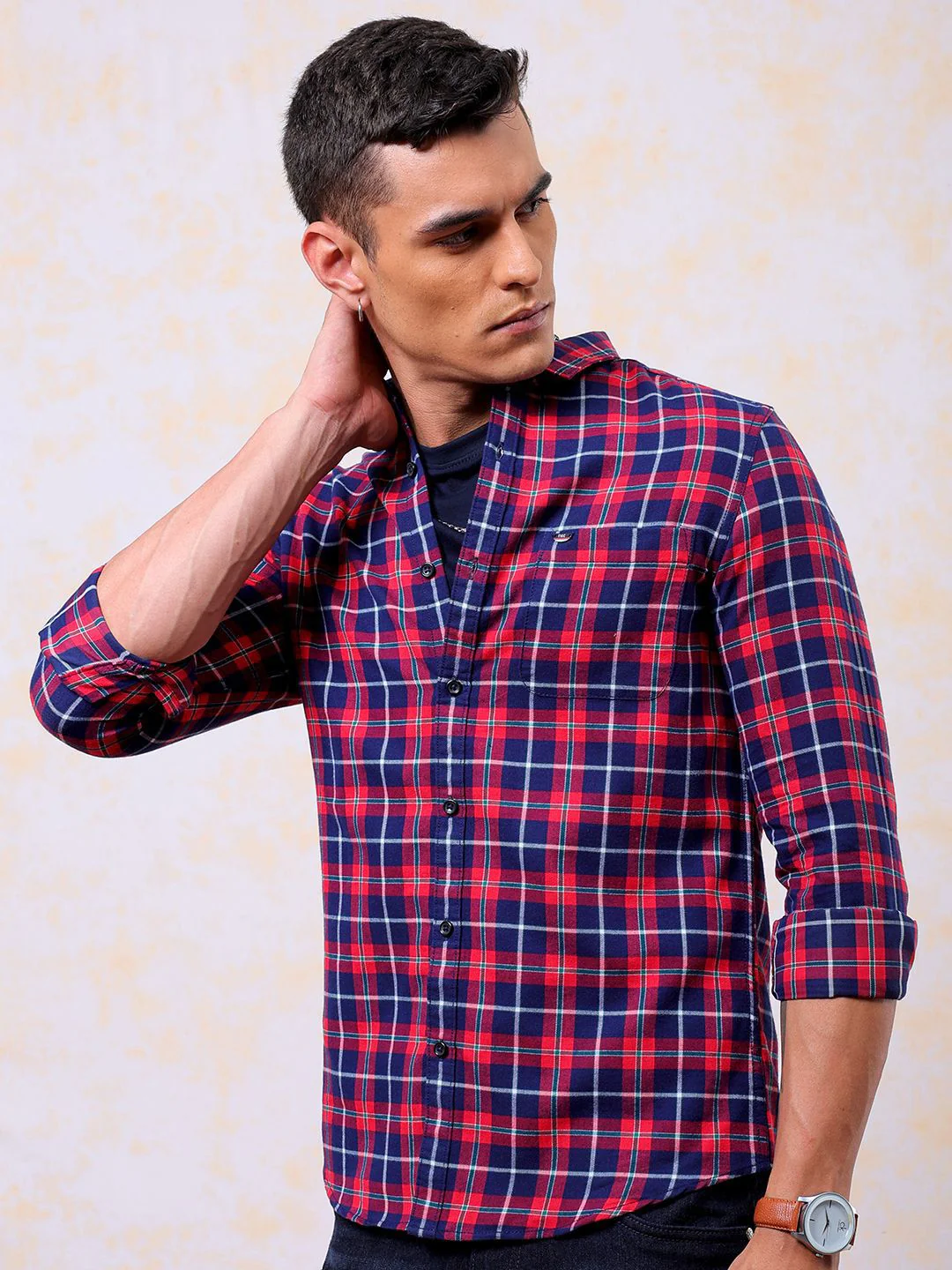 The Indian Garage Co Men Slim Fit Tartan Checks Pure Cotton Casual Shirt - Image 5