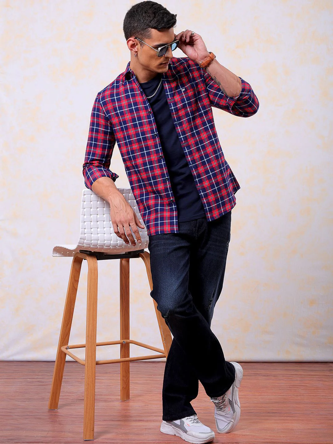 The Indian Garage Co Men Slim Fit Tartan Checks Pure Cotton Casual Shirt - Image 6