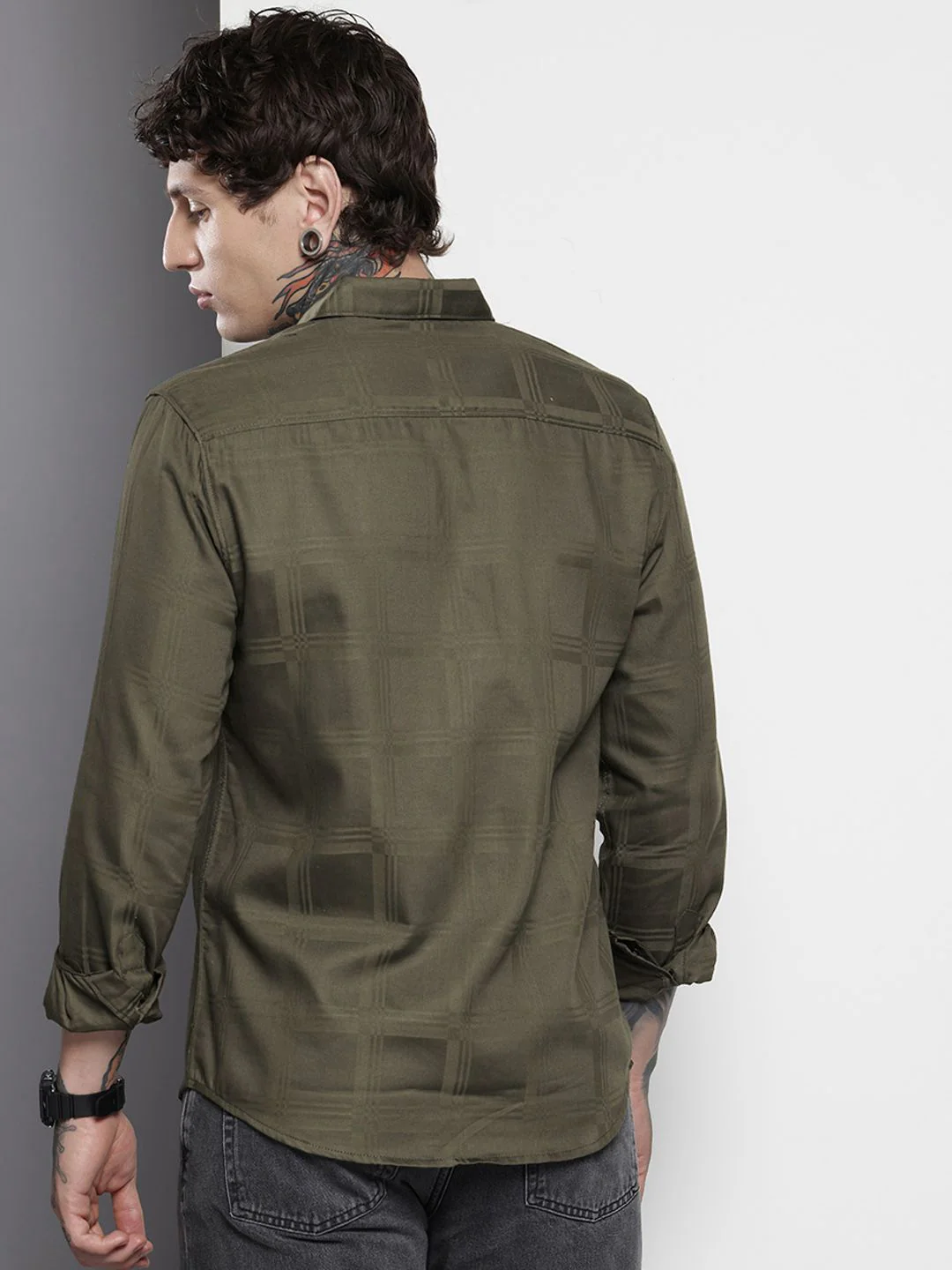 The Indian Garage Co Men Slim Fit Textured Dobby Party Shirt - Image 4