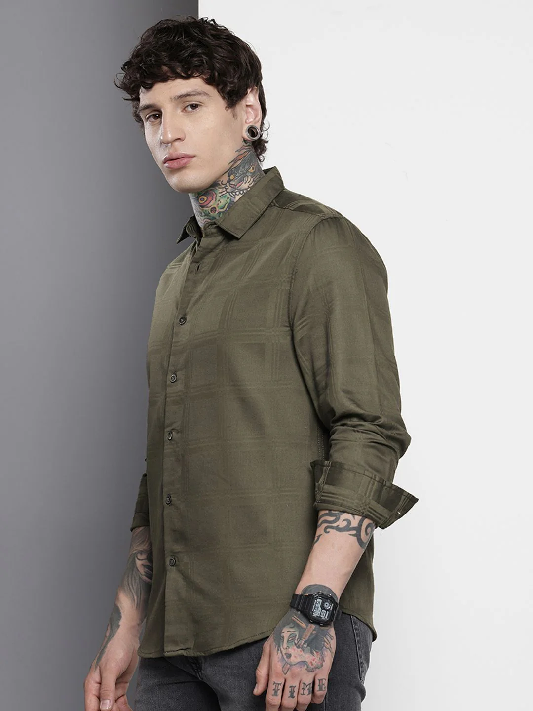 The Indian Garage Co Men Slim Fit Textured Dobby Party Shirt - Image 5