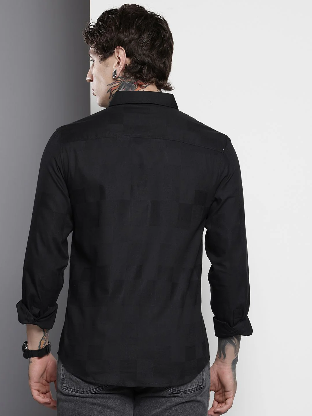 The Indian Garage Co Men Slim Fit Textured Dobby Party Shirt - Image 4
