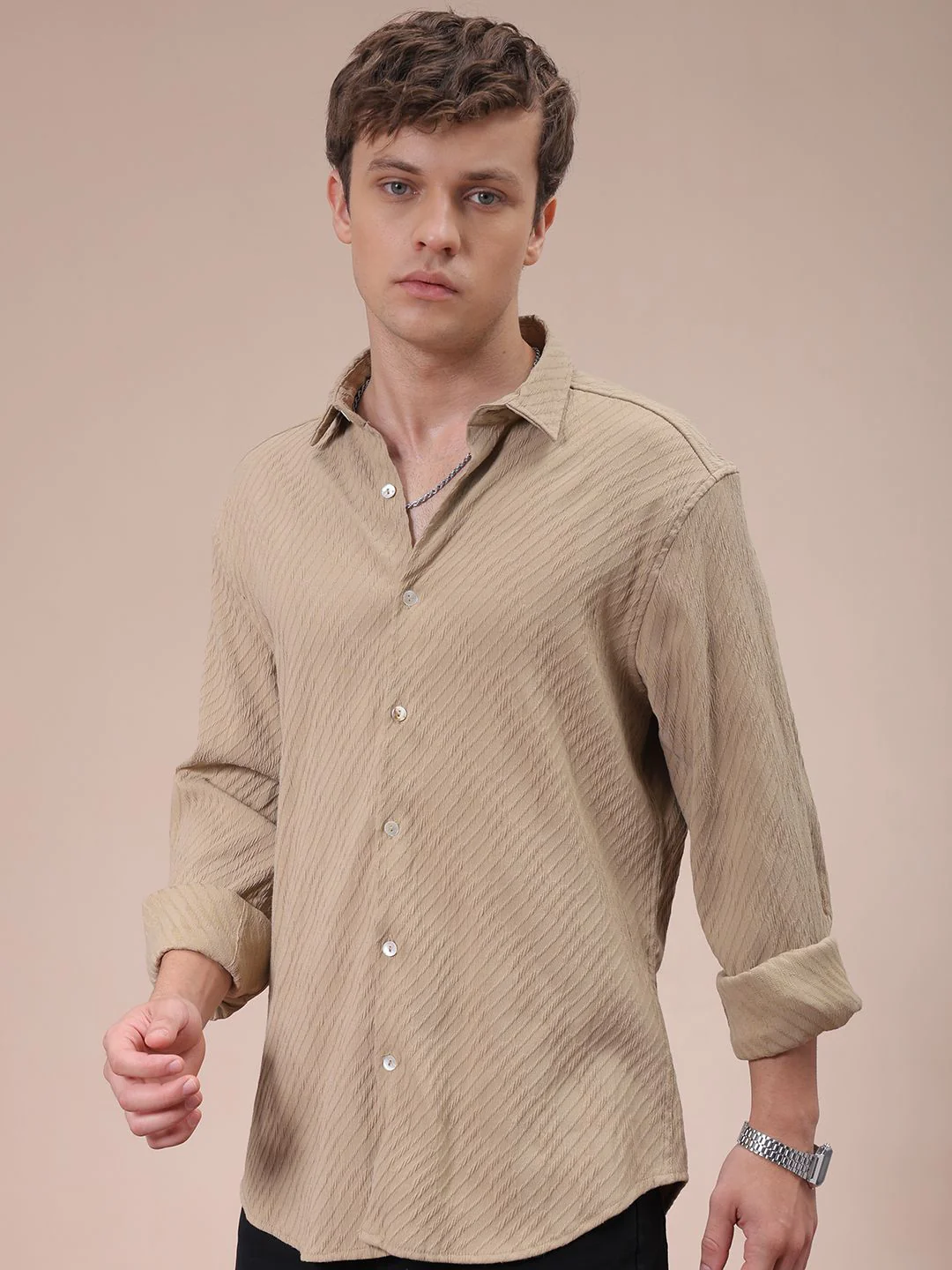 The Indian Garage Co Men Slim Fit Textured Jacquard Resortwear Shirt - Image 5