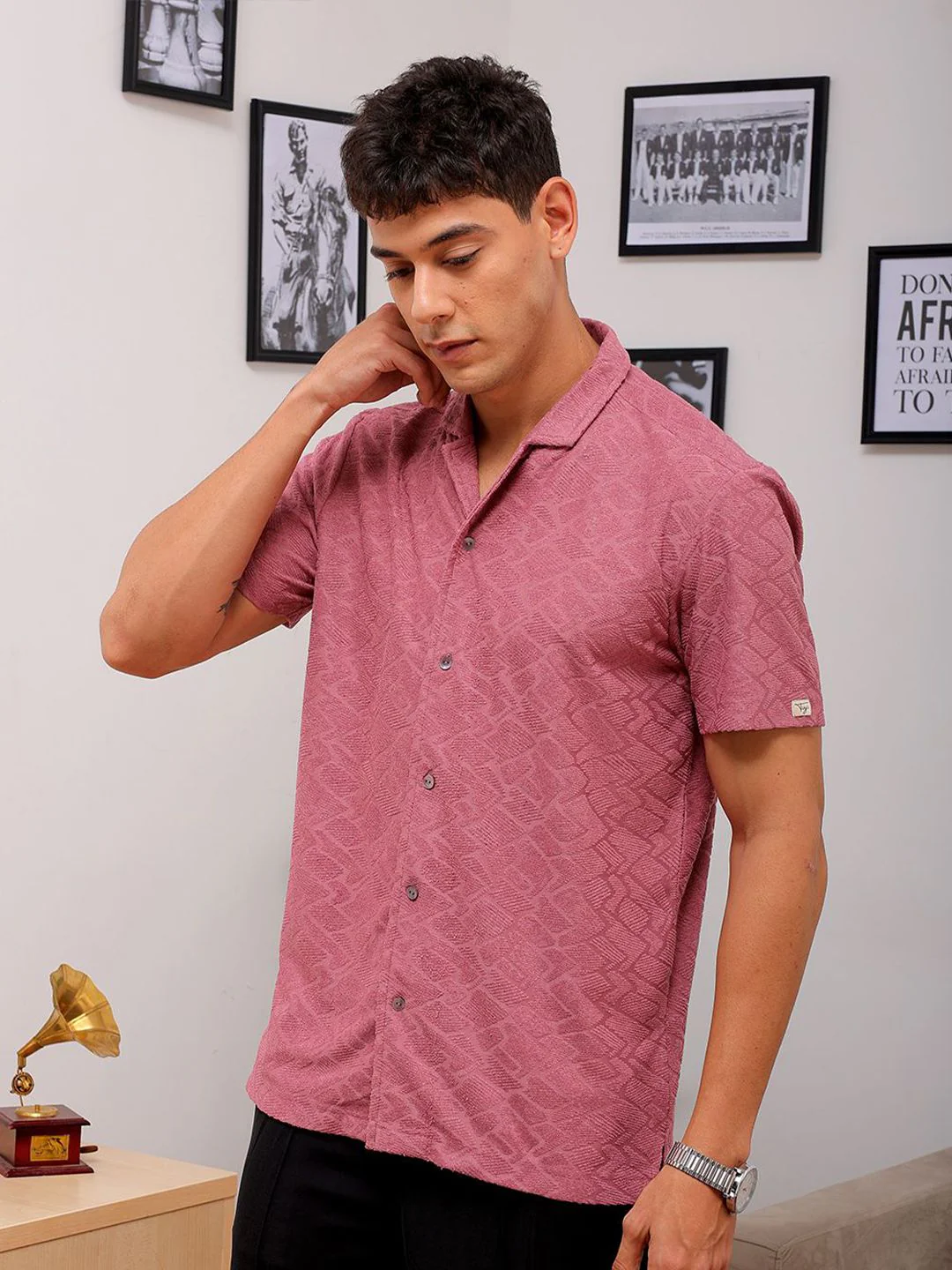 The Indian Garage Co Men Slim Fit Textured Terry Knit Resortwear Shirt - Image 4