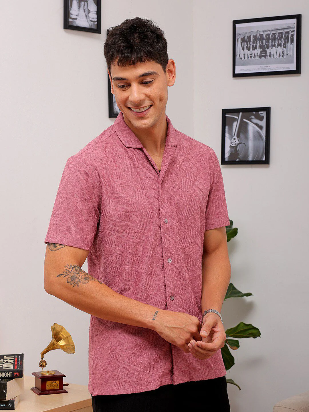 The Indian Garage Co Men Slim Fit Textured Terry Knit Resortwear Shirt - Image 5