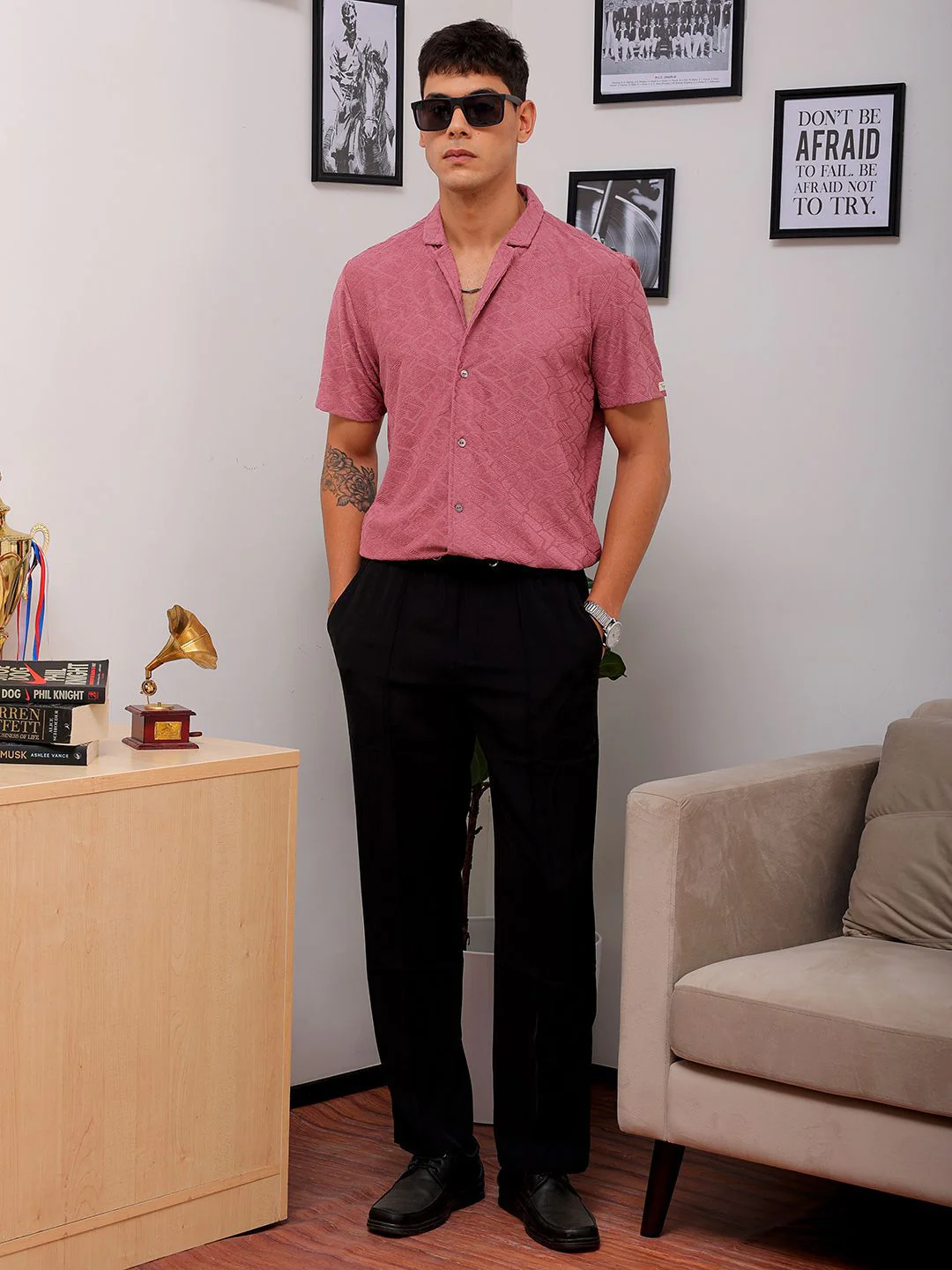 The Indian Garage Co Men Slim Fit Textured Terry Knit Resortwear Shirt - Image 7