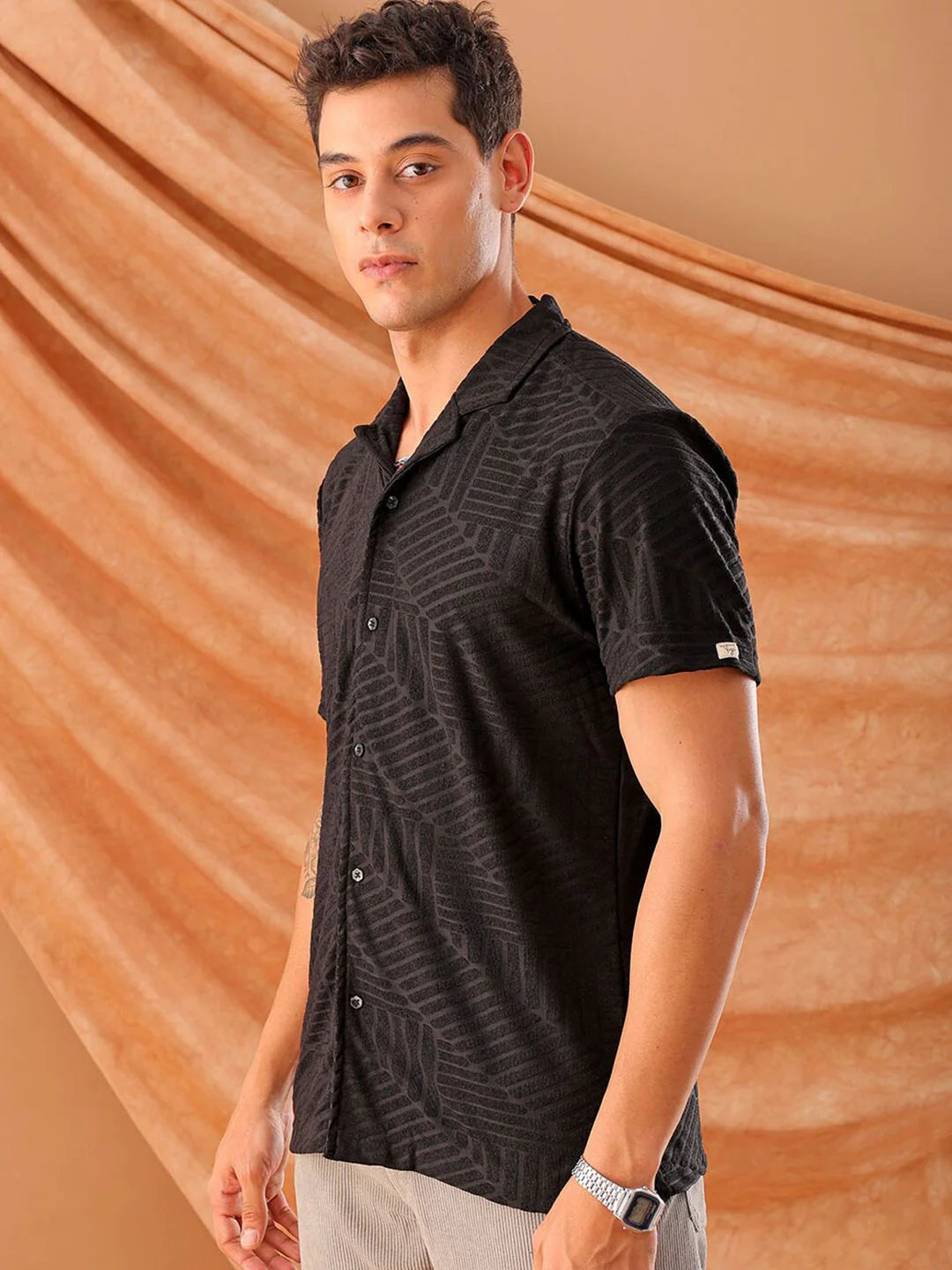The Indian Garage Co Men Slim Fit Textured Terry Knit Resortwear Shirt - Image 5