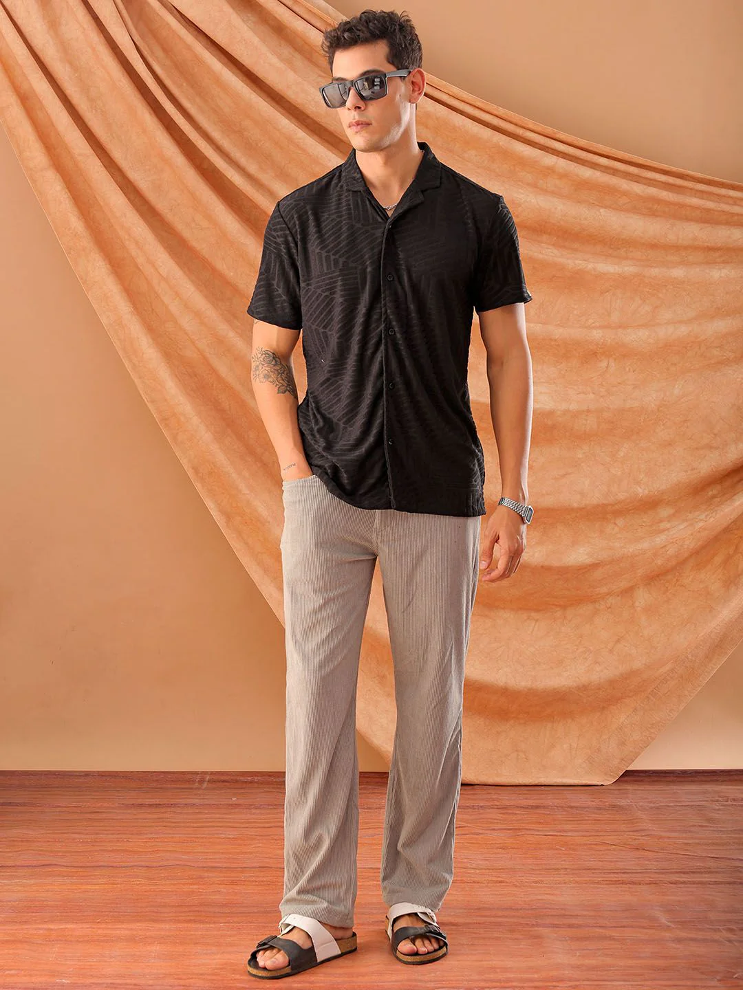 The Indian Garage Co Men Slim Fit Textured Terry Knit Resortwear Shirt - Image 6