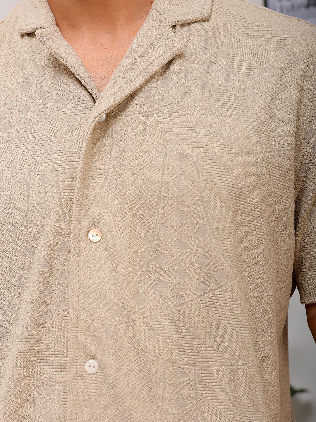 The Indian Garage Co Men Slim Fit Textured Terry Knit Resortwear Shirt - Image 2