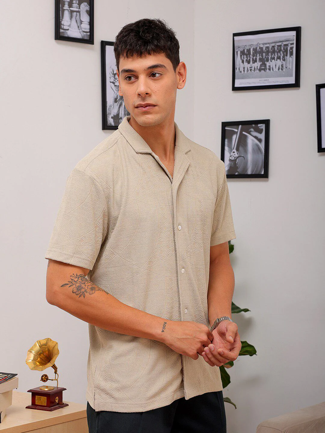 The Indian Garage Co Men Slim Fit Textured Terry Knit Resortwear Shirt - Image 3