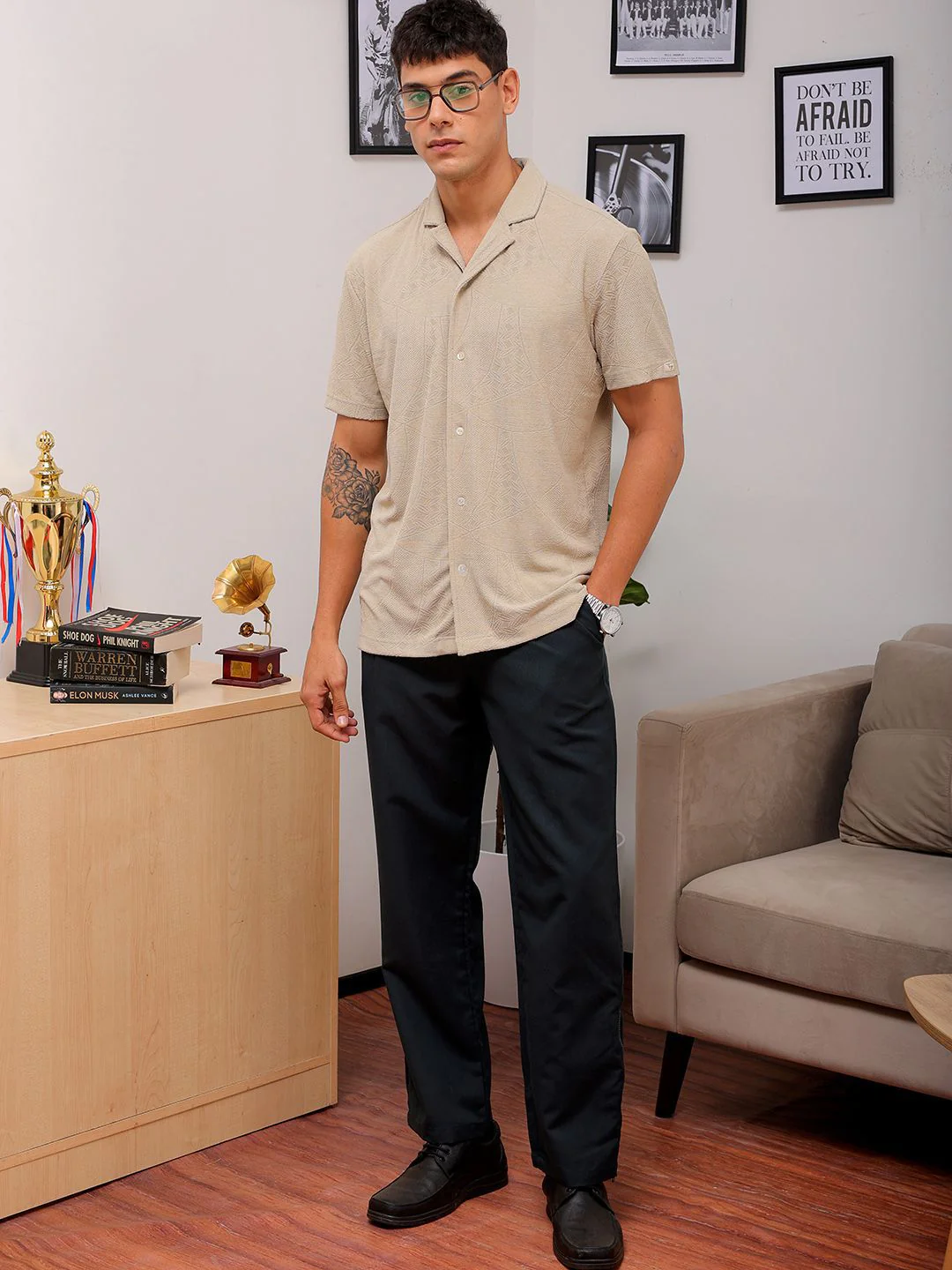 The Indian Garage Co Men Slim Fit Textured Terry Knit Resortwear Shirt - Image 6