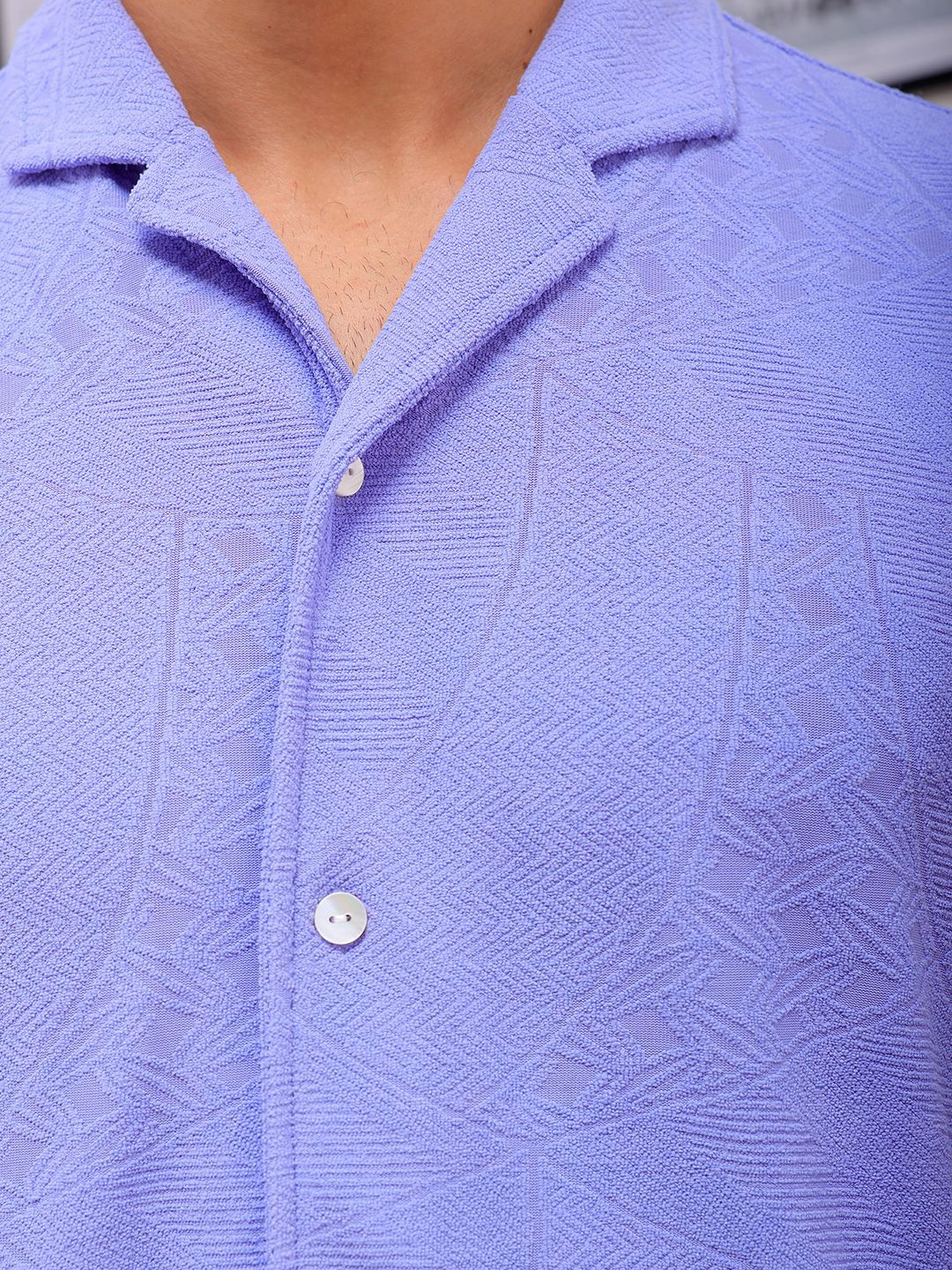 The Indian Garage Co Men Slim Fit Textured Terry Knit Resortwear Shirt - Image 2