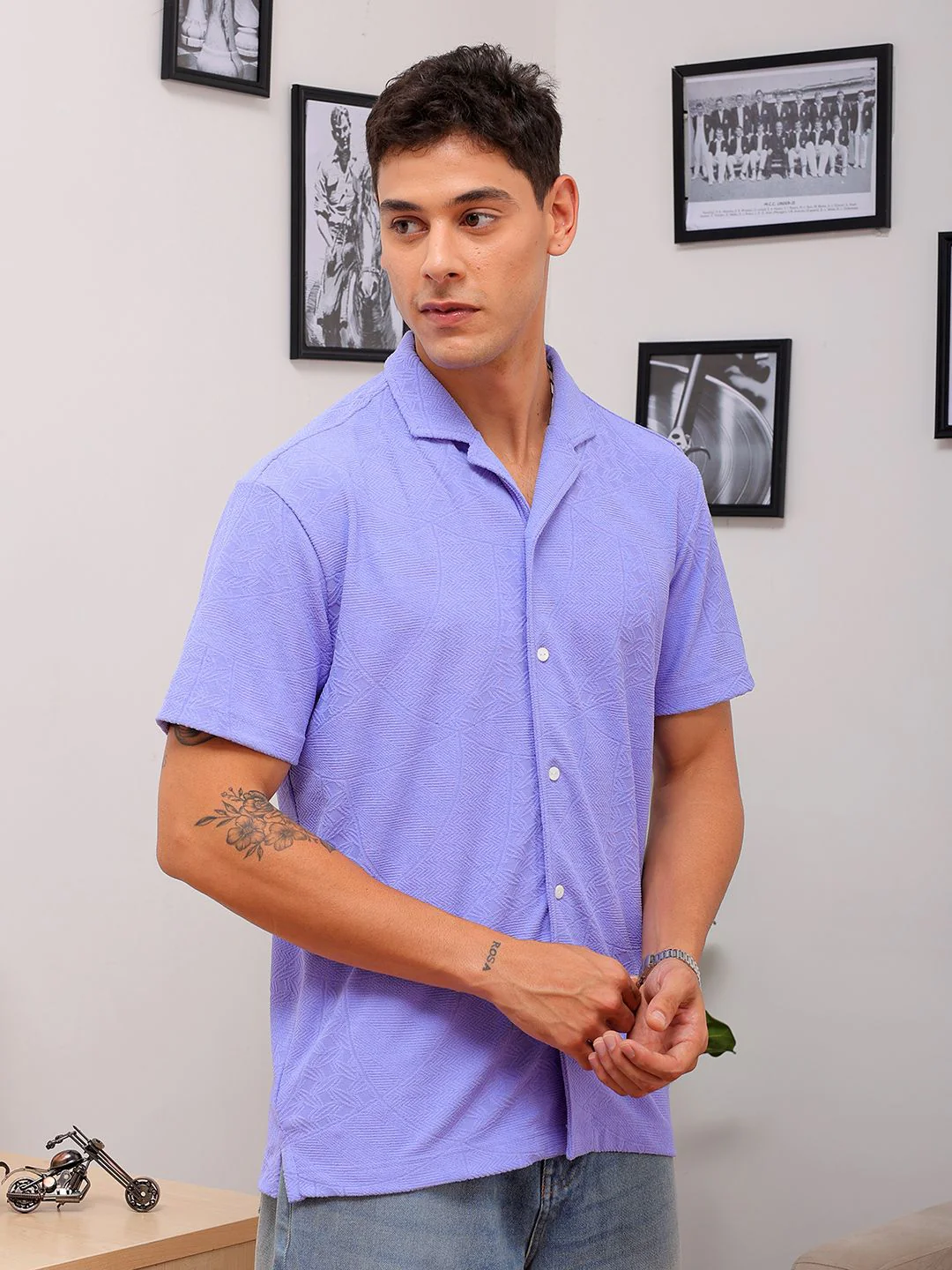 The Indian Garage Co Men Slim Fit Textured Terry Knit Resortwear Shirt - Image 3