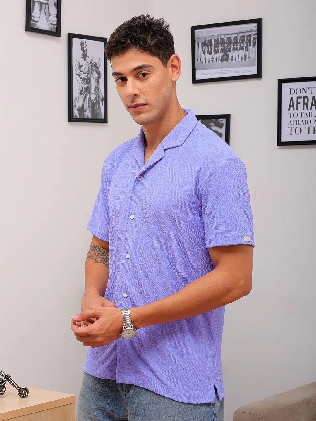 The Indian Garage Co Men Slim Fit Textured Terry Knit Resortwear Shirt - Image 5