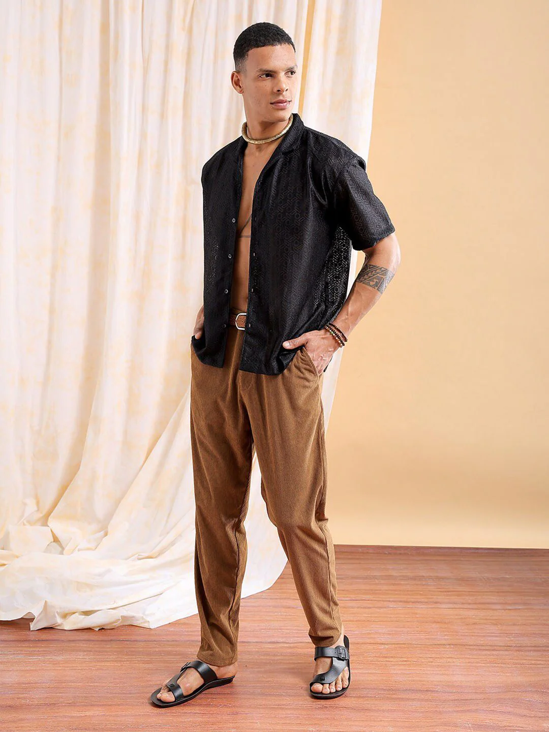 The Indian Garage Co Men Slim Fit Warp Knit Lace Resortwear Shirt - Image 4