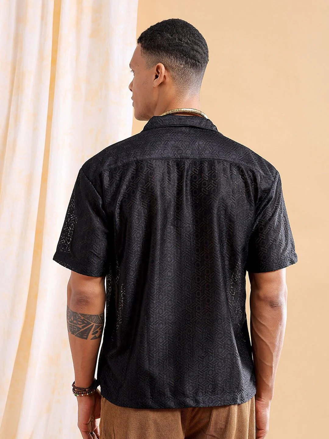 The Indian Garage Co Men Slim Fit Warp Knit Lace Resortwear Shirt - Image 5