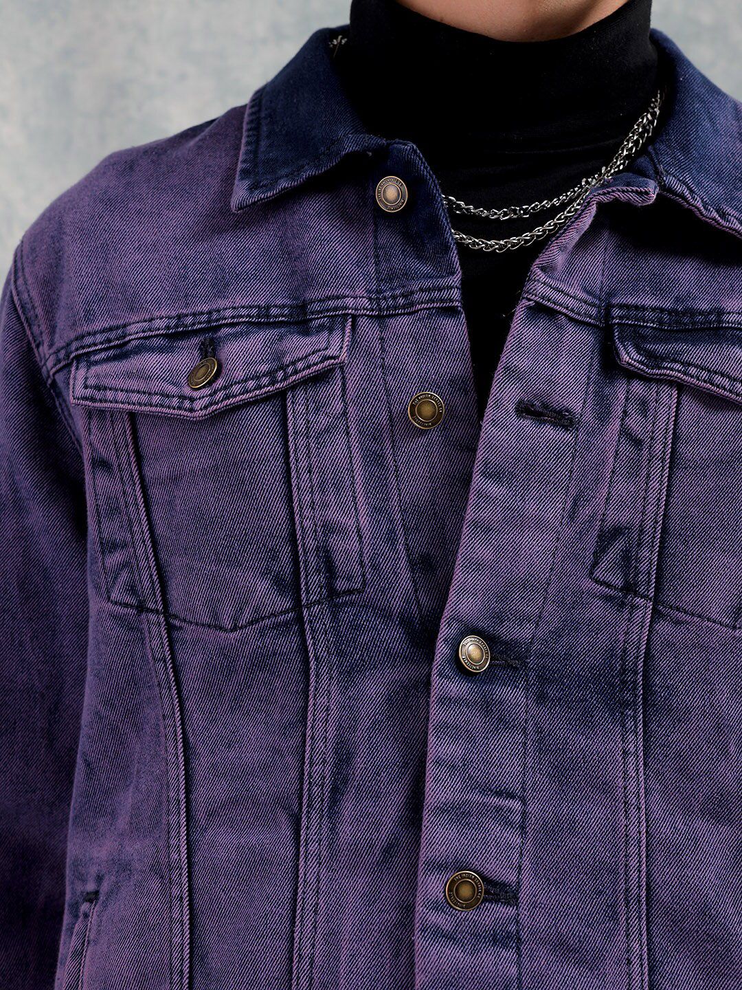 The Indian Garage Co Men Slim Fit Washed Denim Jacket with Flap Pockets - Image 2