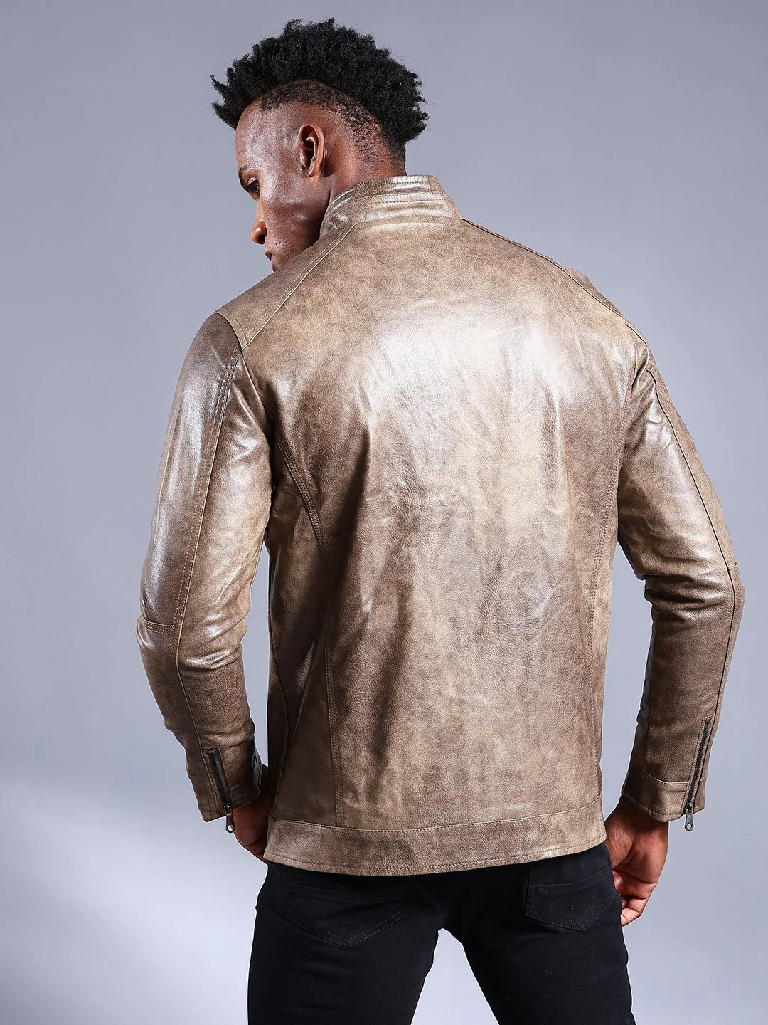 The Indian Garage Co Men Slim Fit Zip-Front Faux Biker Jacket - Image 5