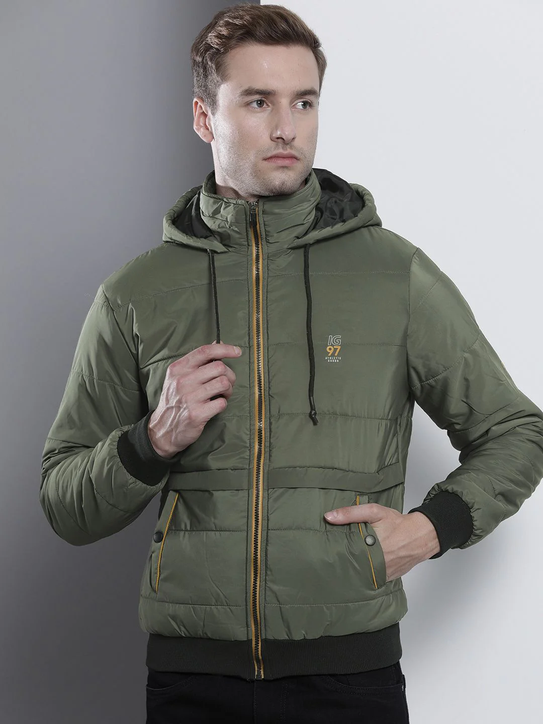 The Indian Garage Co Men Slim Fit Zip-Front Hooded Puffer Jacket - Image 3