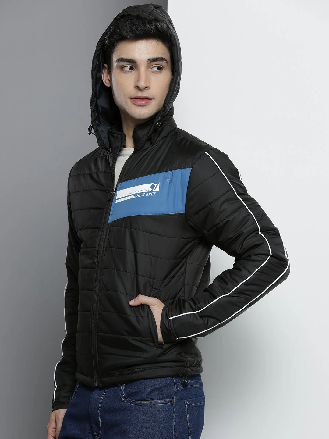 The Indian Garage Co Men Slim Fit Zip-Front Puffer Jacket with Detachable Hood - Image 3