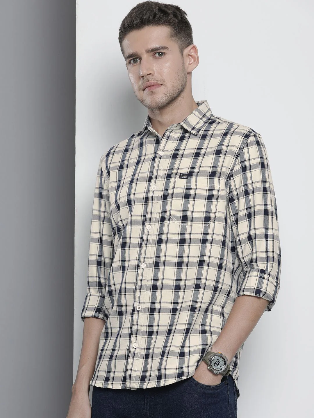 The Indian Garage Co Men Smart Slim Fit Opaque Checked Casual Shirt - Image 5