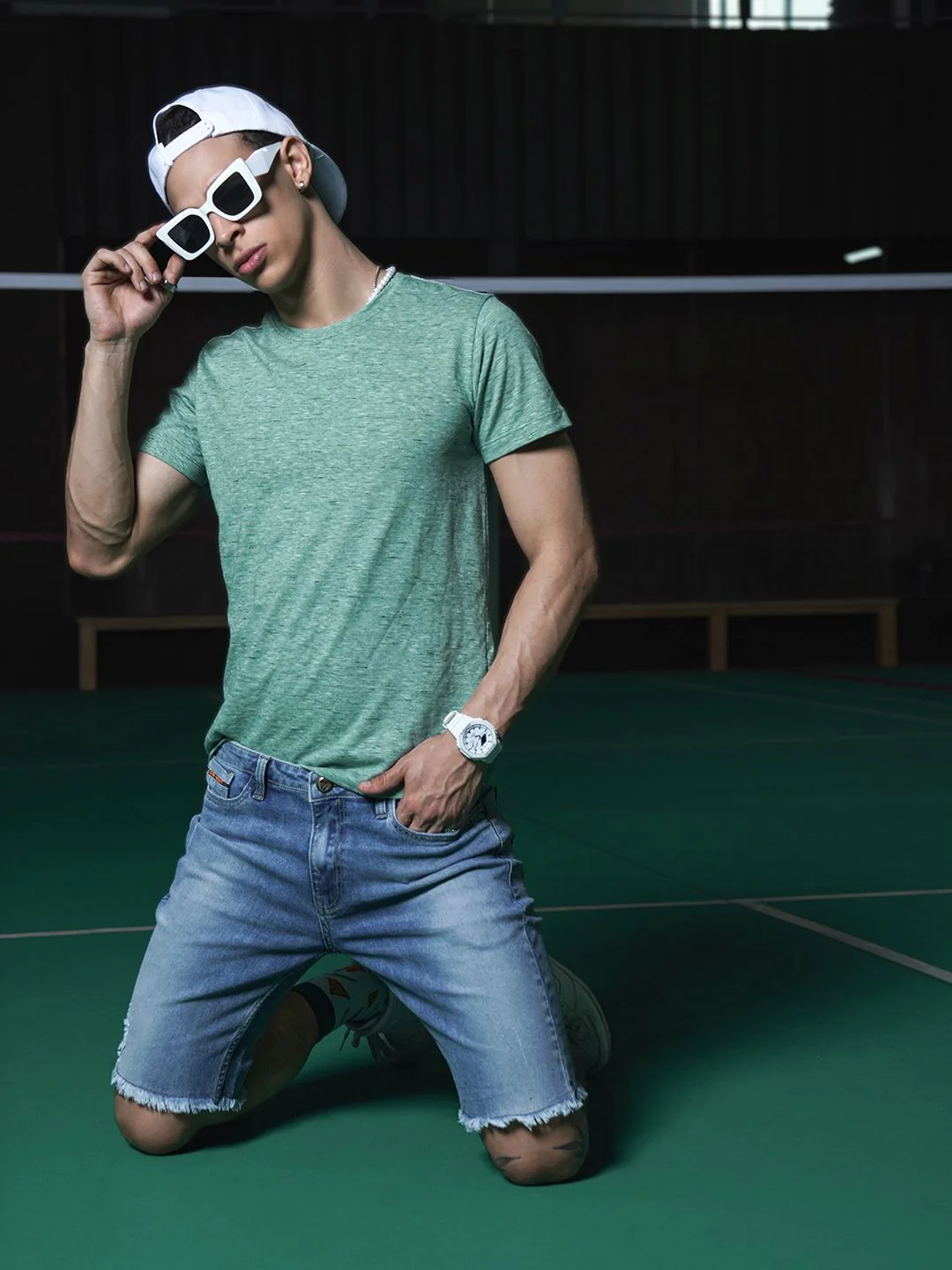 The Indian Garage Co Men Solid Distressed Slim Fit Denim Shorts
