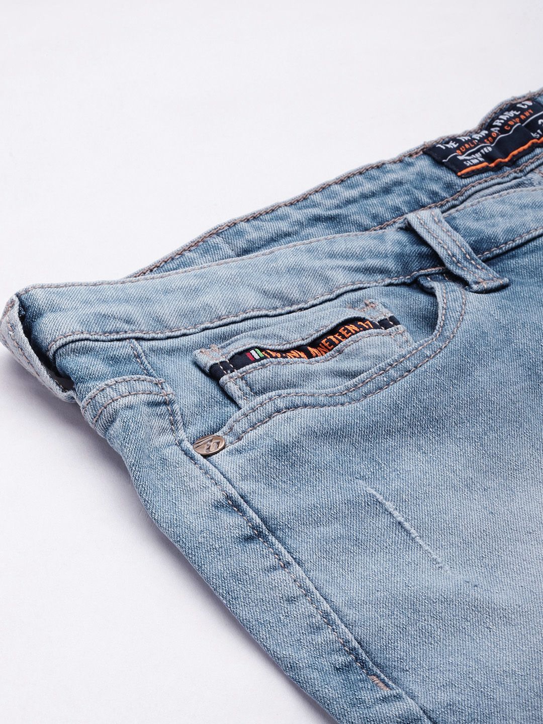 The Indian Garage Co Men Solid Distressed Slim Fit Denim Shorts - Image 7