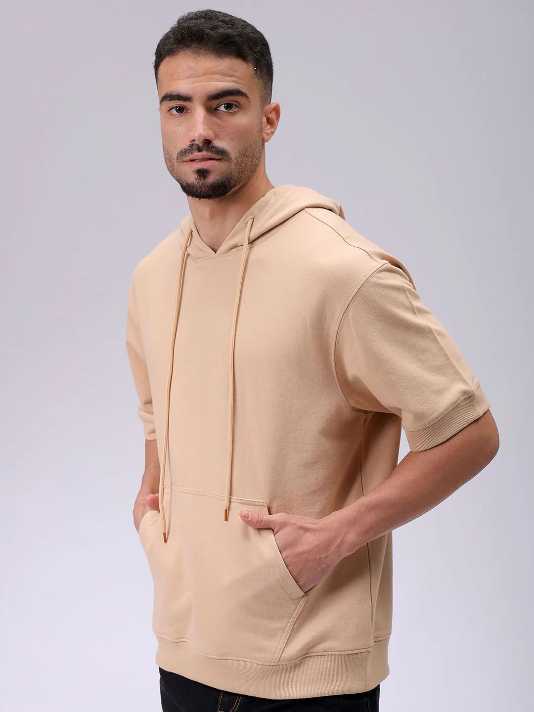 The Indian Garage Co Men Solid Hooded Pullover Short Sleeves Sweatshirt - Image 4