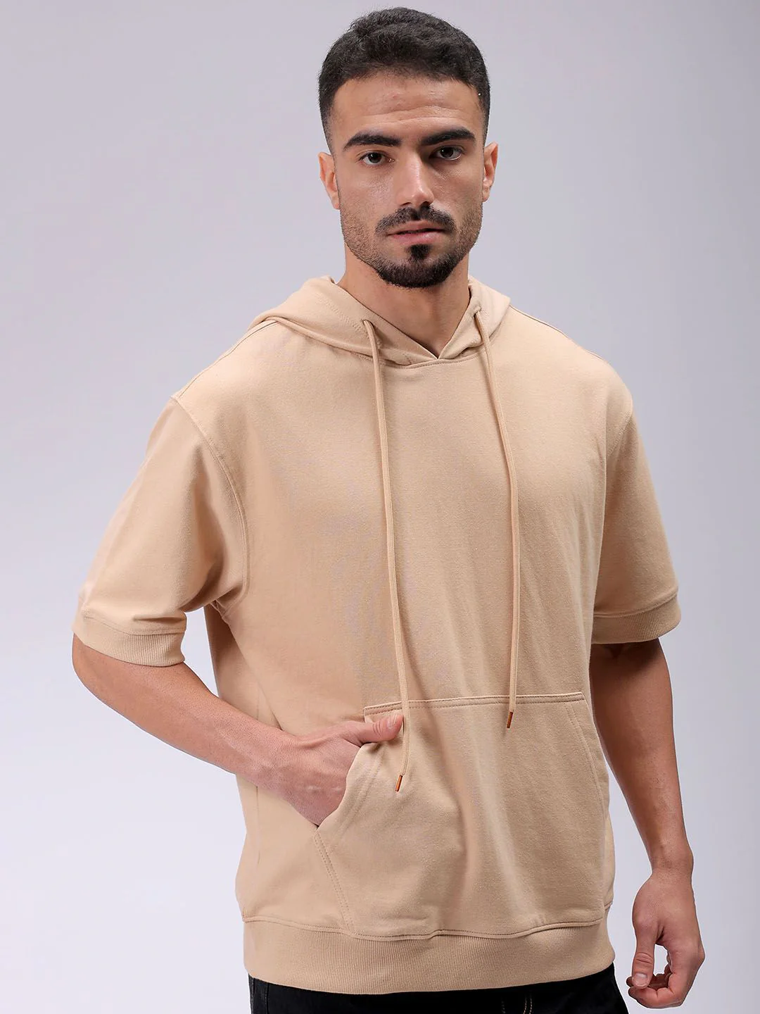 The Indian Garage Co Men Solid Hooded Pullover Short Sleeves Sweatshirt - Image 5