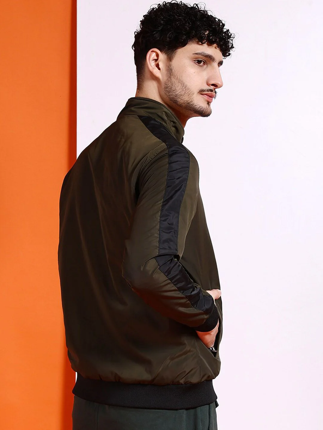 The Indian Garage Co Men Solid Regular Fit Bomber Jacket - Image 5