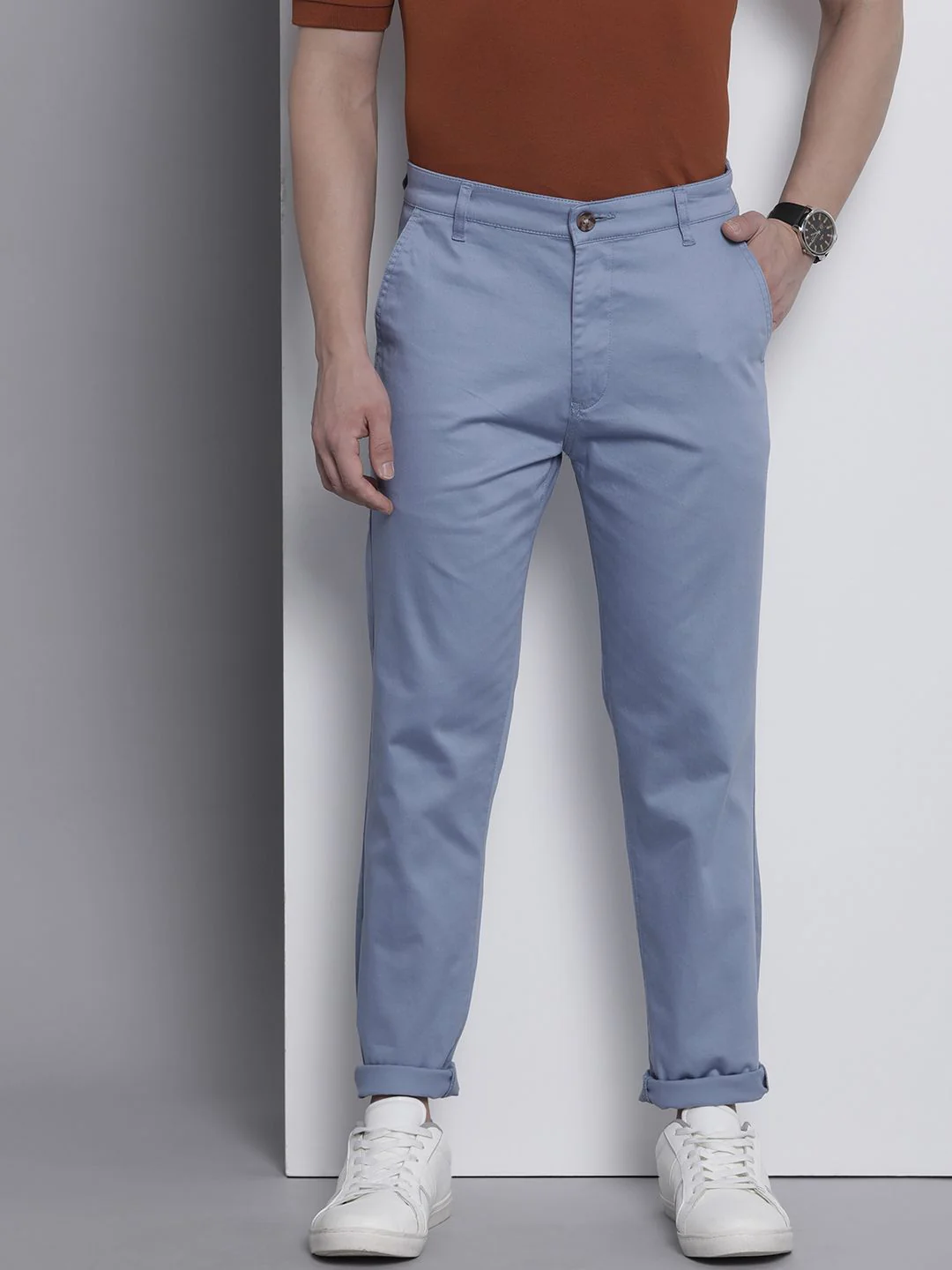 The Indian Garage Co Men Solid Slim Fit Chinos Trousers - Image 2