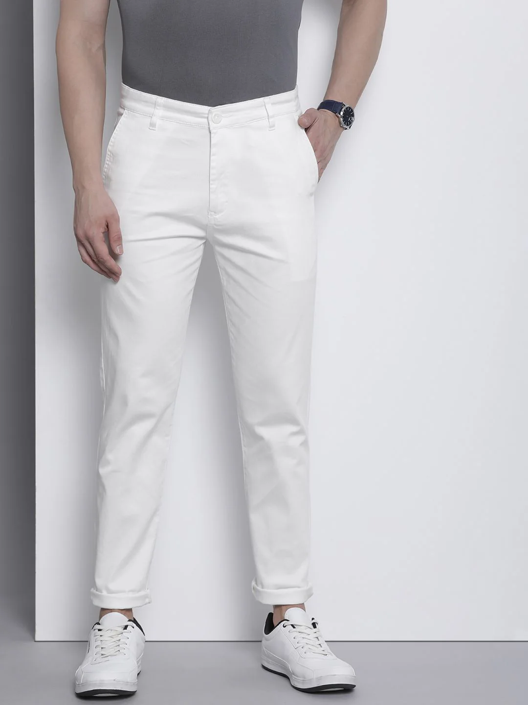 The Indian Garage Co Men Solid Slim Fit Chinos Trousers - Image 2
