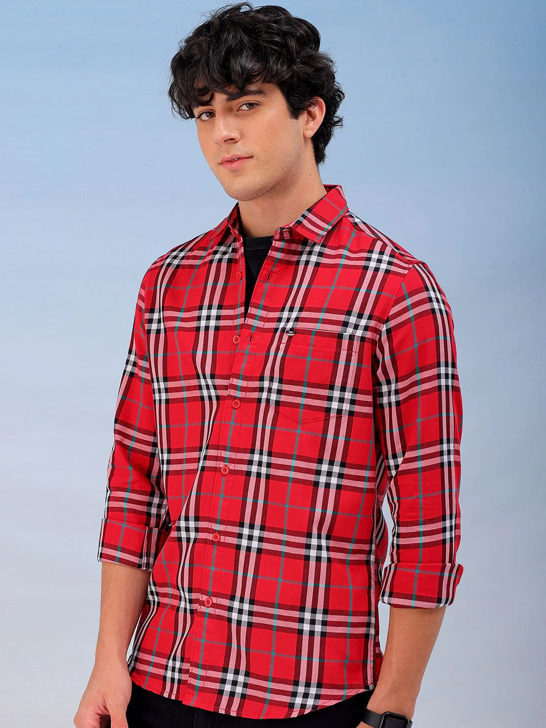 The Indian Garage Co Men Spread Collar Checked Cotton Slim Fit Casual Shirt - Image 5