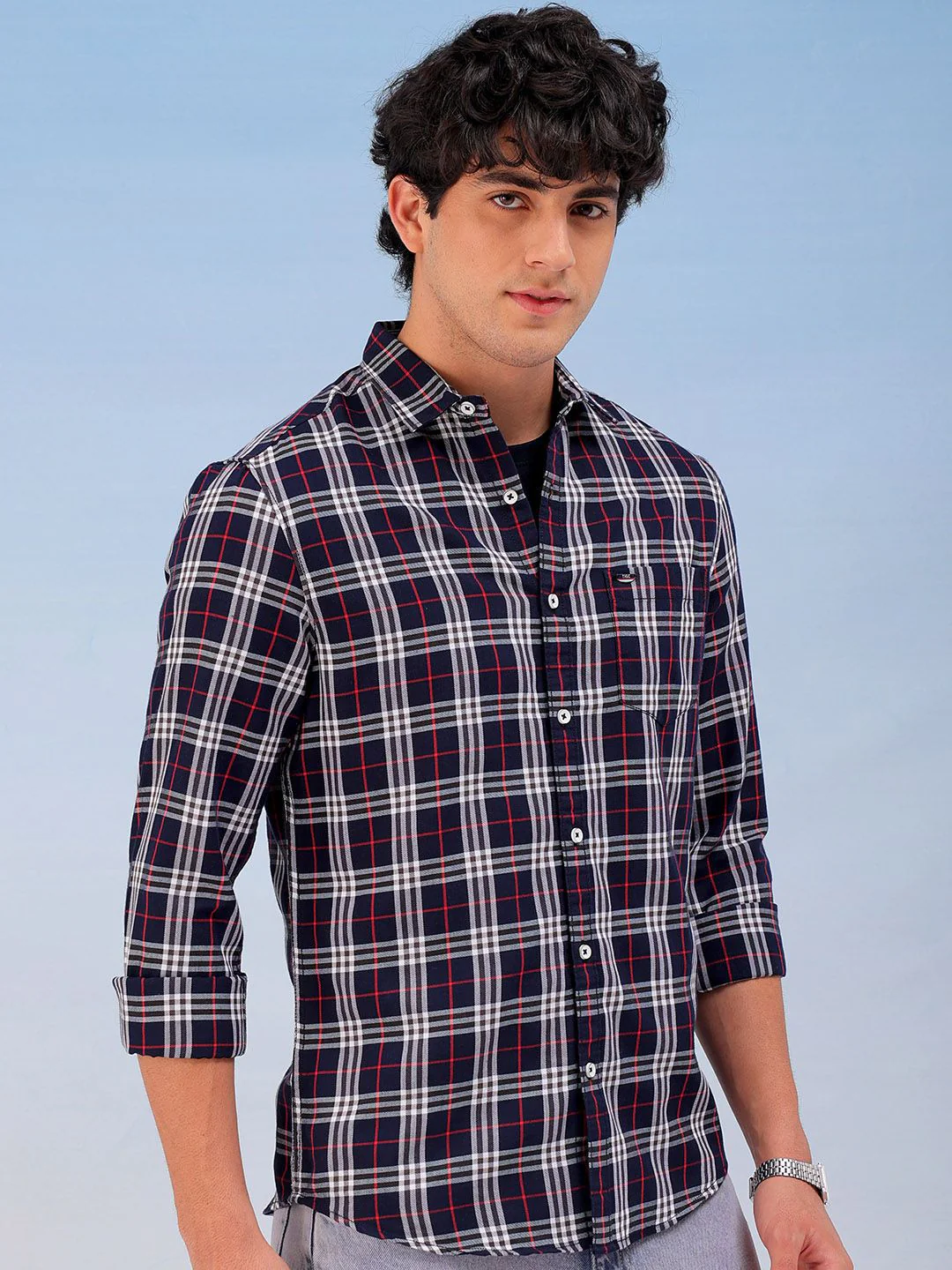 The Indian Garage Co Men Spread Collar Checked Cotton Slim Fit Casual Shirt - Image 3