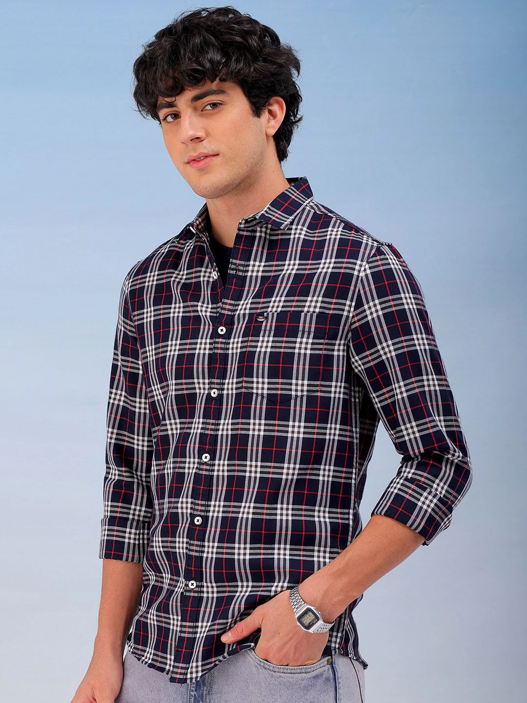 The Indian Garage Co Men Spread Collar Checked Cotton Slim Fit Casual Shirt - Image 5