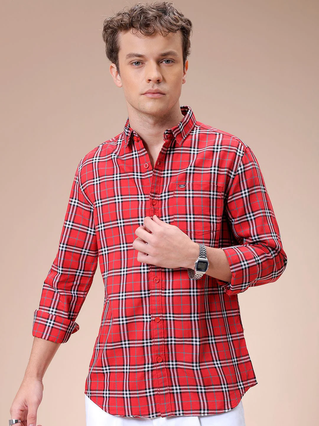 The Indian Garage Co Men Spread Collar Checked Cotton Slim Fit Casual Shirt - Image 2