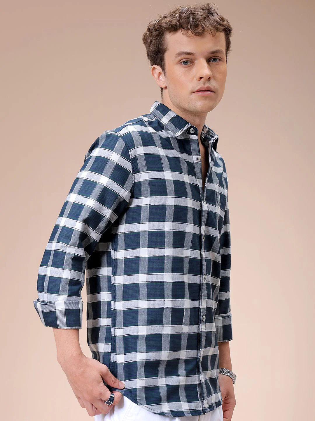 The Indian Garage Co Men Spread Collar Checked Slim Fit Casual Shirt - Image 3
