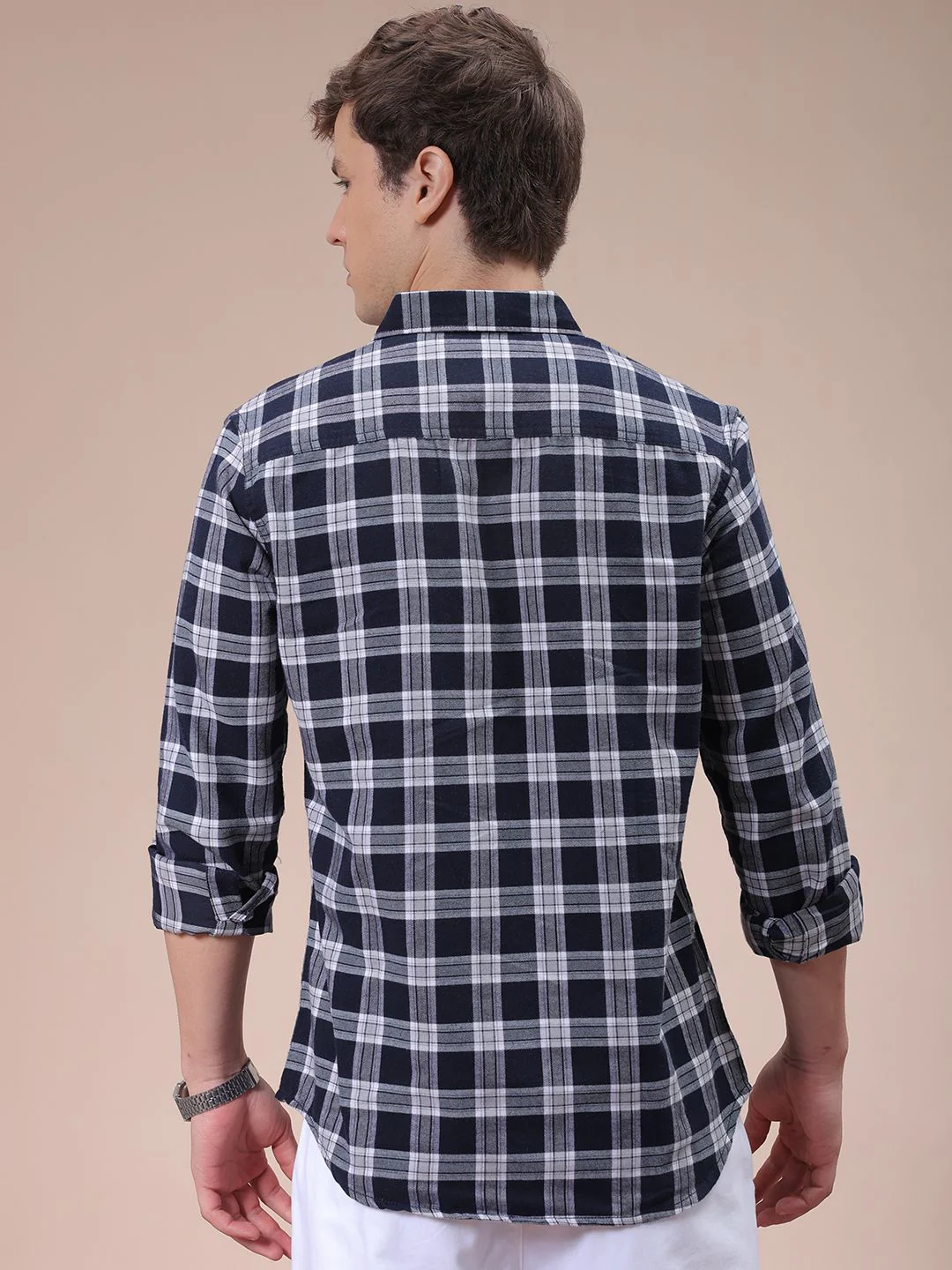 The Indian Garage Co Men Spread Collar Checked Cotton Slim Fit Casual Shirt - Image 5