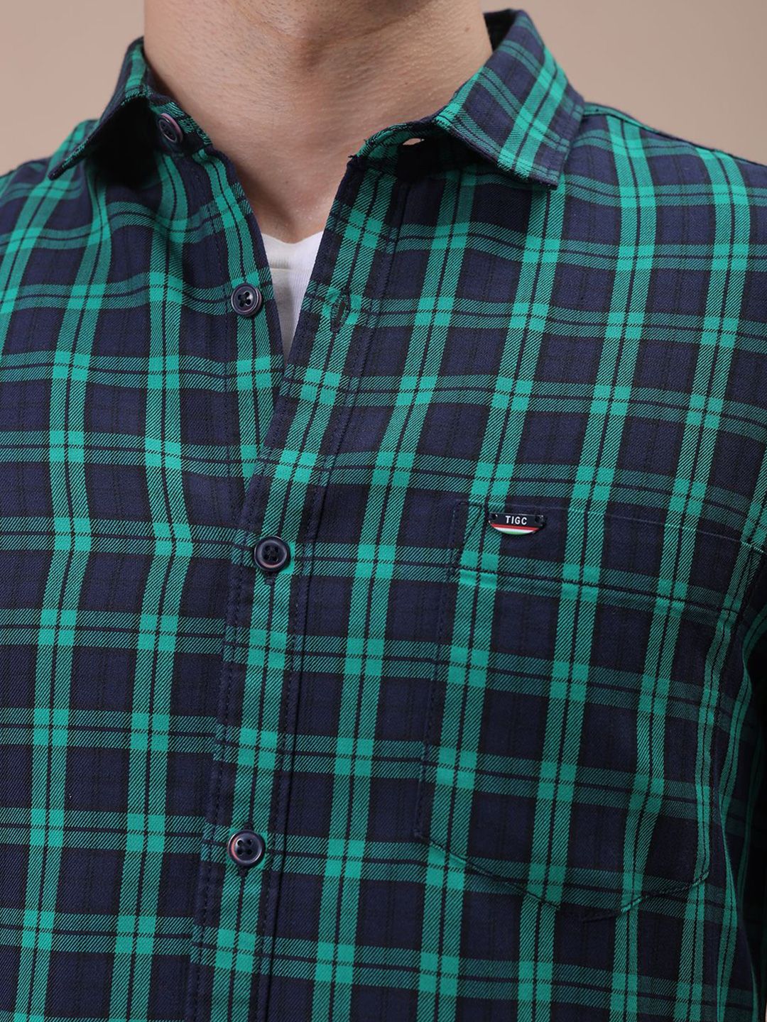 The Indian Garage Co Men Spread Collar Checked Cotton Slim Fit Casual Shirt - Image 2