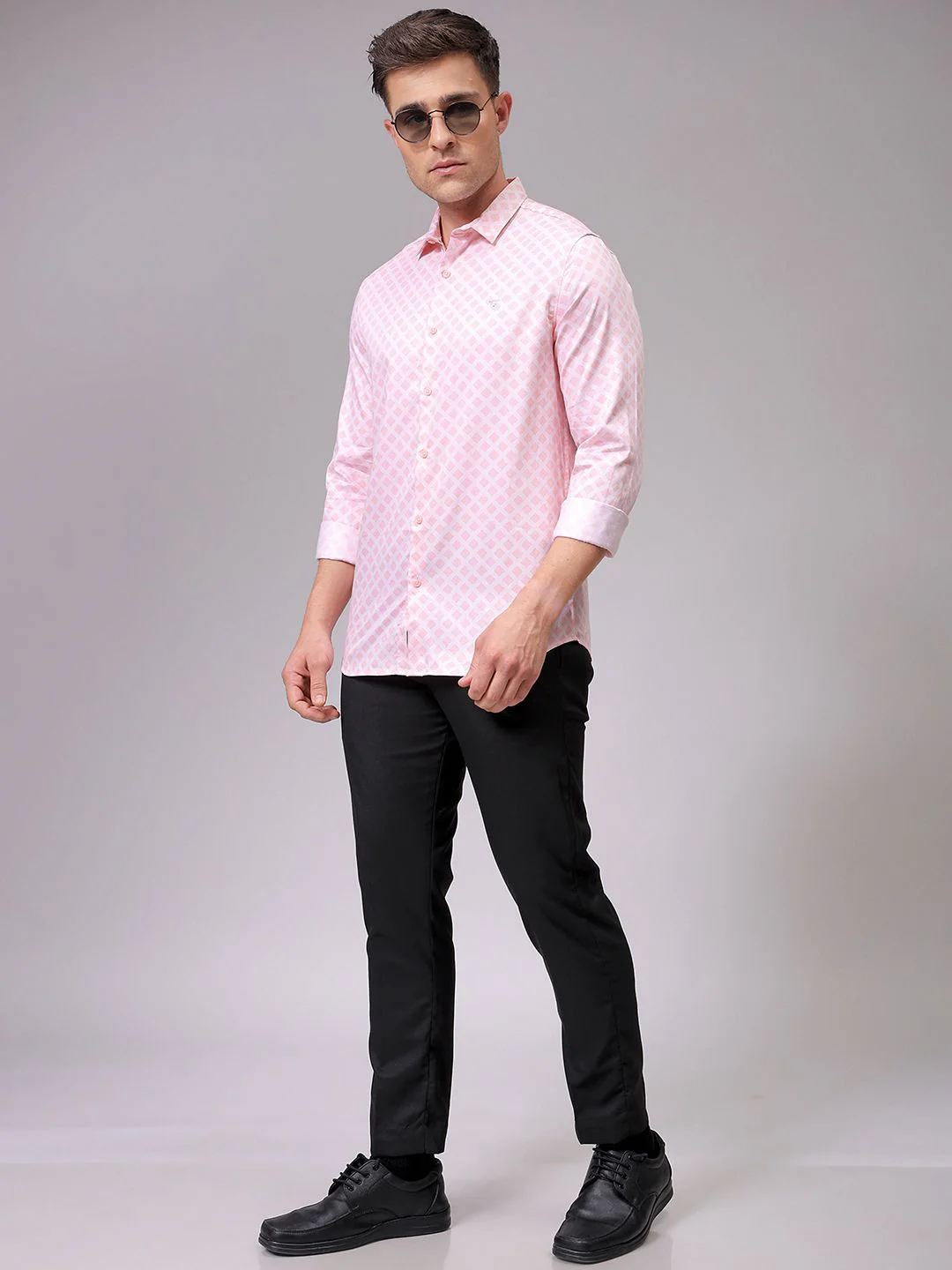 The Indian Garage Co Men Spread Collar Geometric Printed Cotton Slim Fit Formal Shirt - Image 6