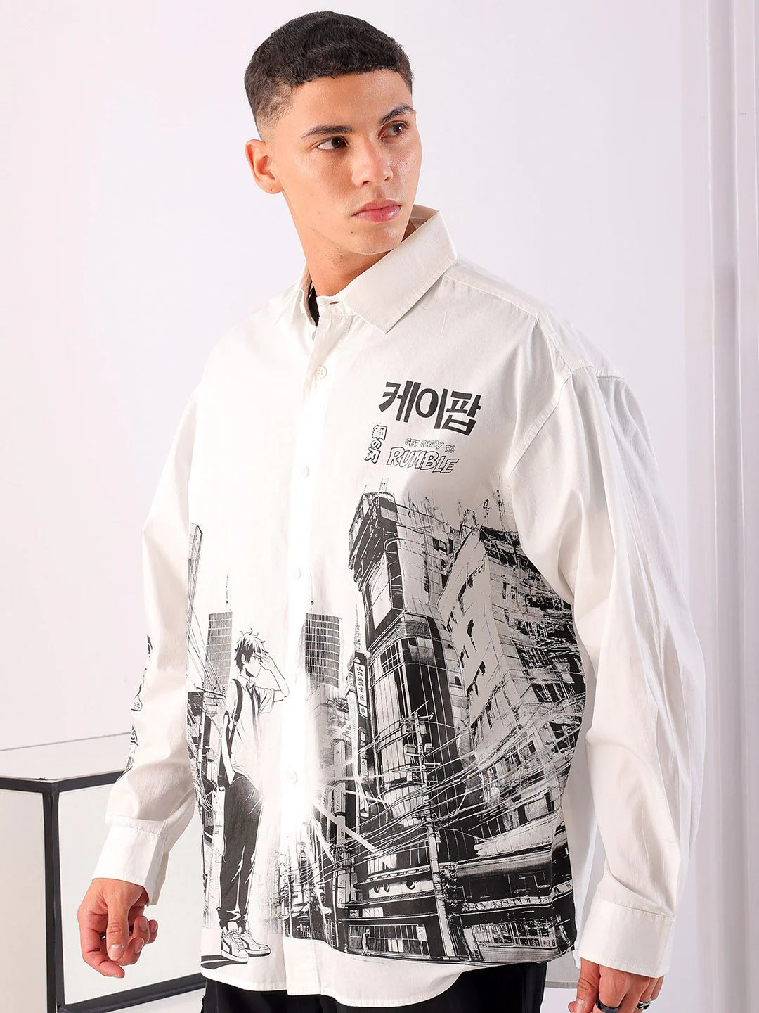 The Indian Garage Co Men Spread Collar Graphic Printed Cotton Oversized Casual Shirt - Image 5