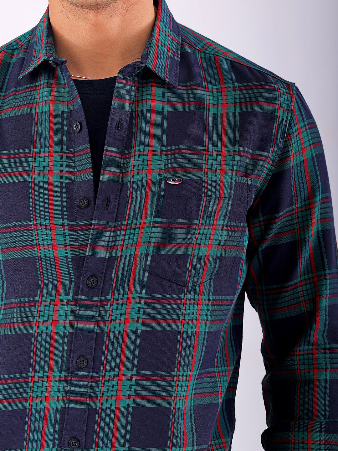 The Indian Garage Co Men Spread Collar Tartan Checked Cotton Slim Fit Casual Shirt - Image 3