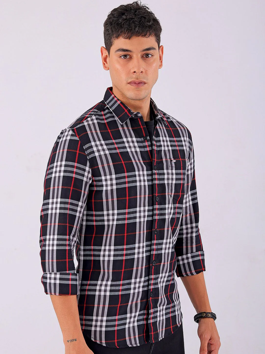 The Indian Garage Co Men Spread Collar Tartan Checked Cotton Slim Fit Casual Shirt - Image 3