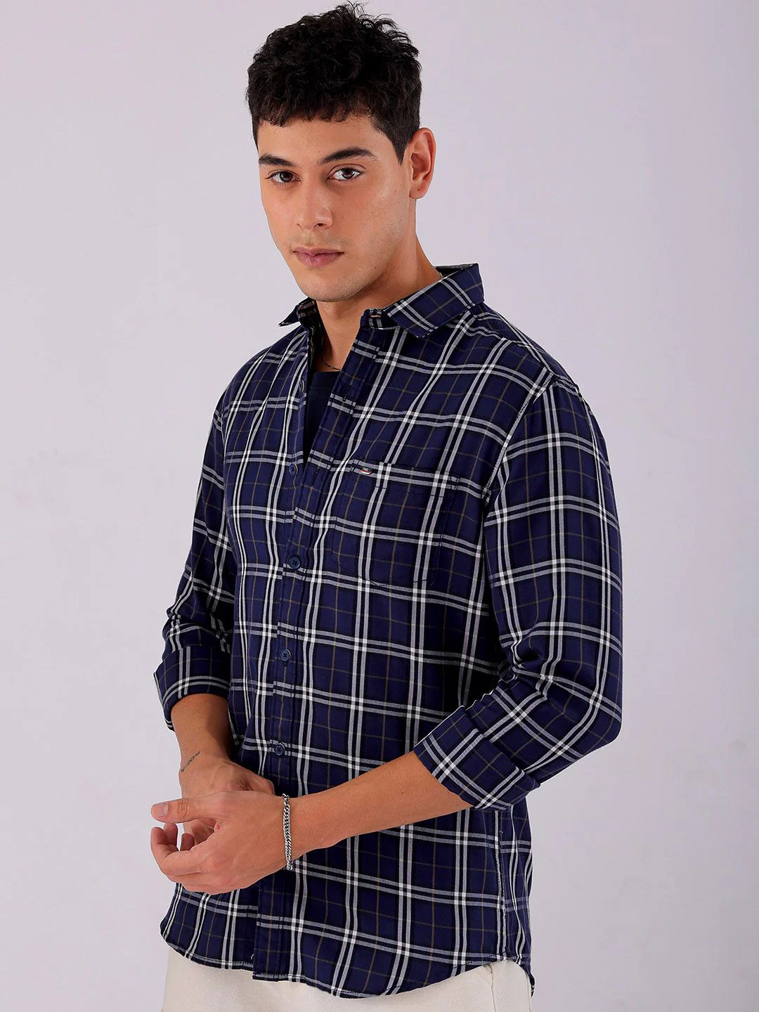 The Indian Garage Co Men Spread Collar Tartan Checked Cotton Slim Fit Casual Shirt - Image 5