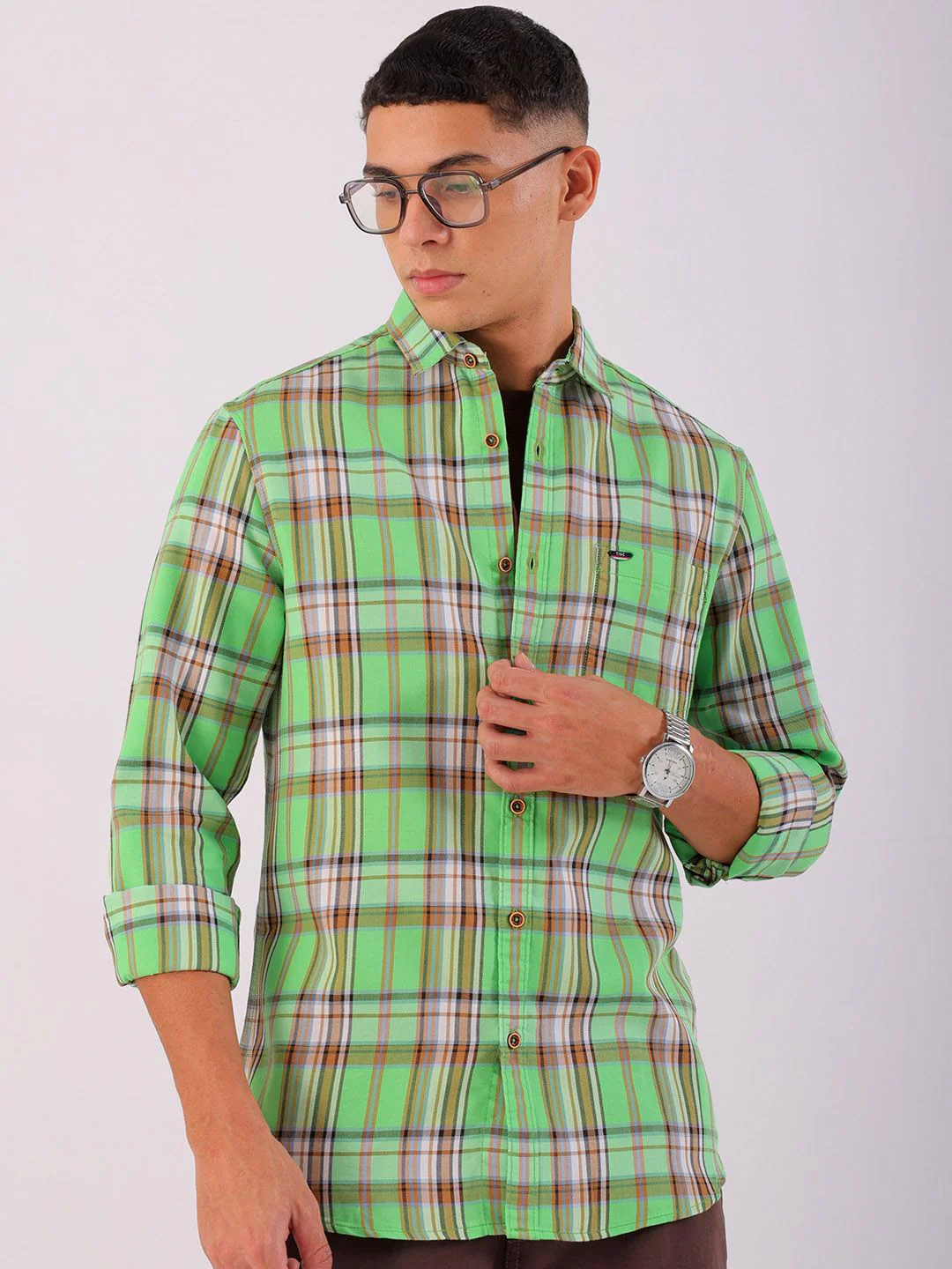 The Indian Garage Co Men Spread Collar Tartan Checks Checked Cotton Slim Fit Casual Shirt