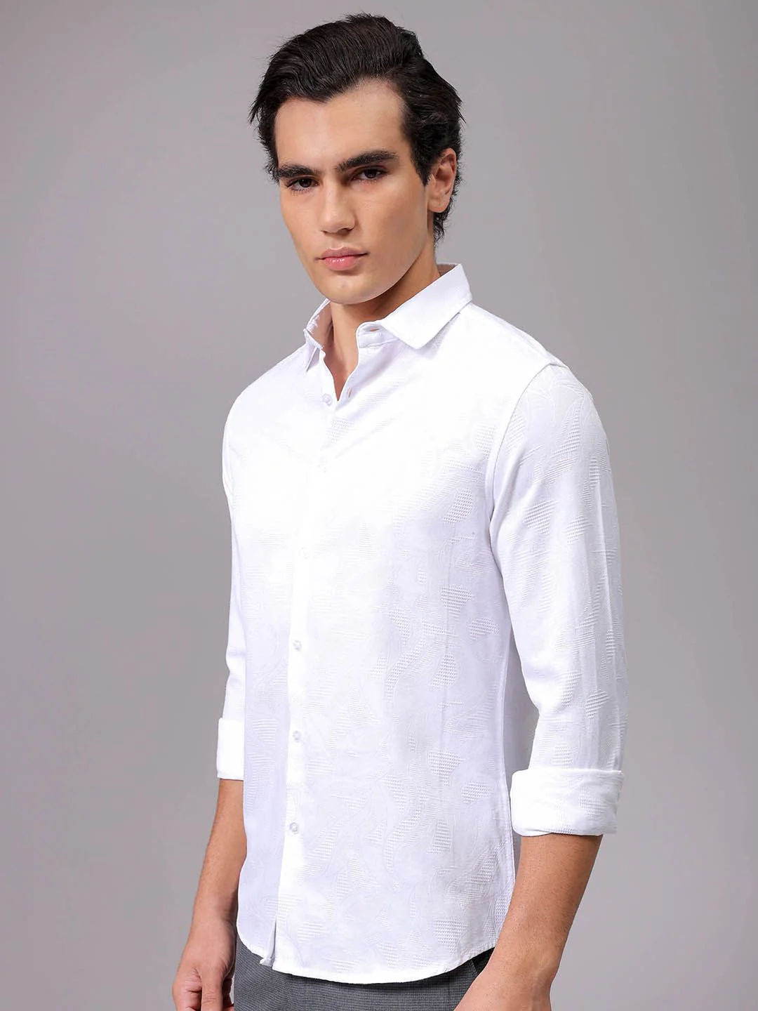 The Indian Garage Co Men Spread Collar Textured Cotton Slim Fit Formal Shirt - Image 5