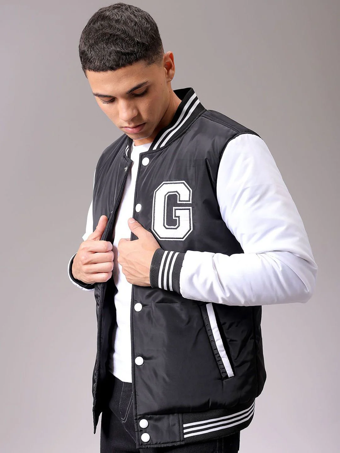 The Indian Garage Co Men Stand Collar Typography Printed Casual Varsity Jacket - Image 5
