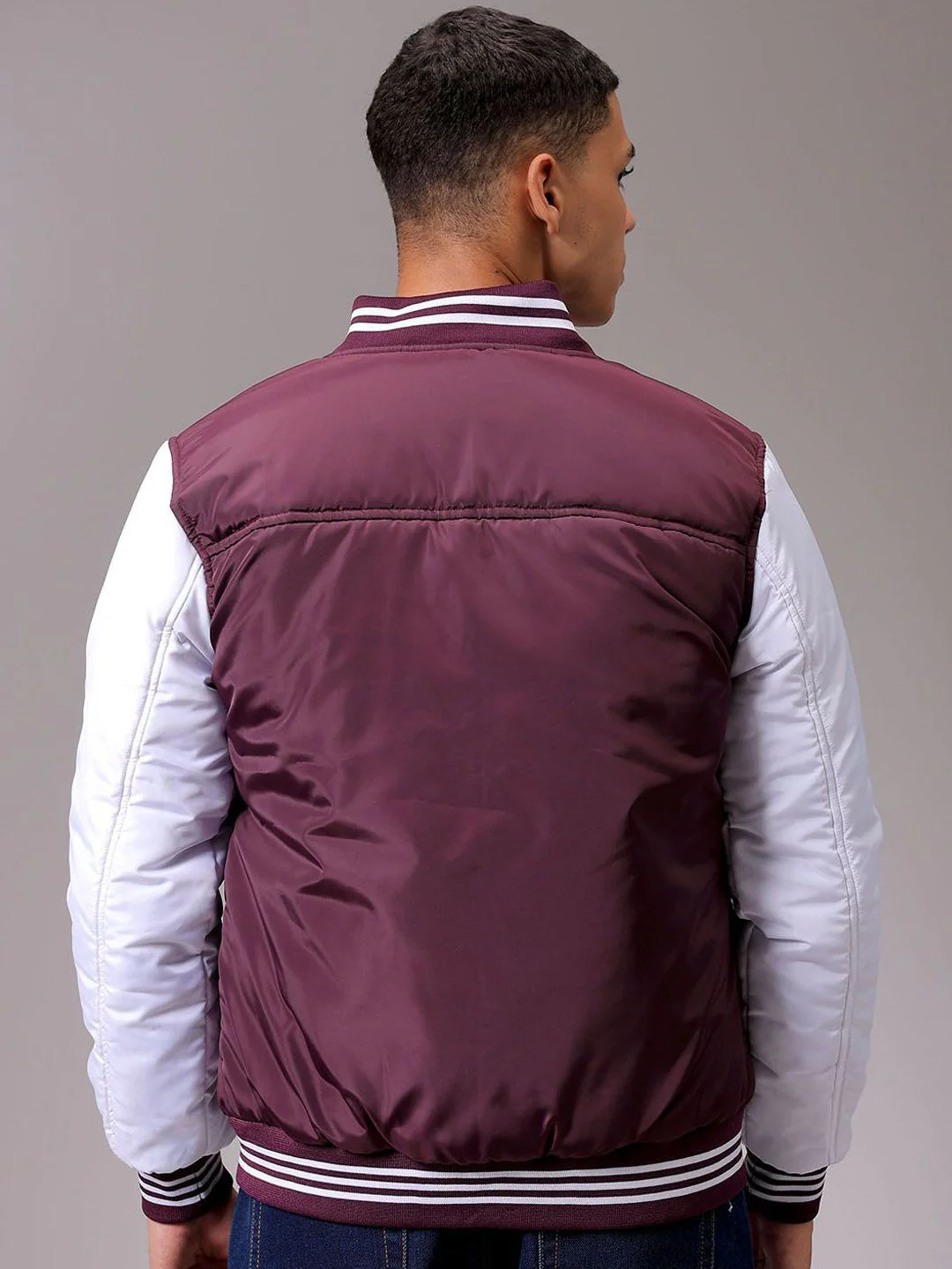 The Indian Garage Co Men Stand Collar Typography Printed Casual Varsity Jacket - Image 4