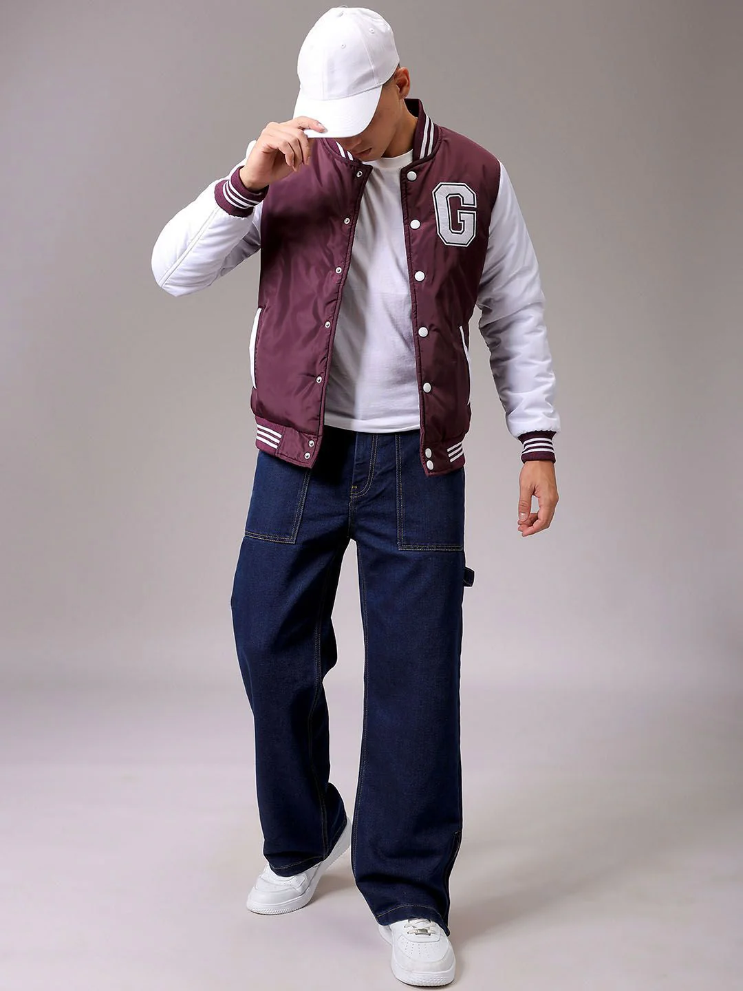 The Indian Garage Co Men Stand Collar Typography Printed Casual Varsity Jacket - Image 6