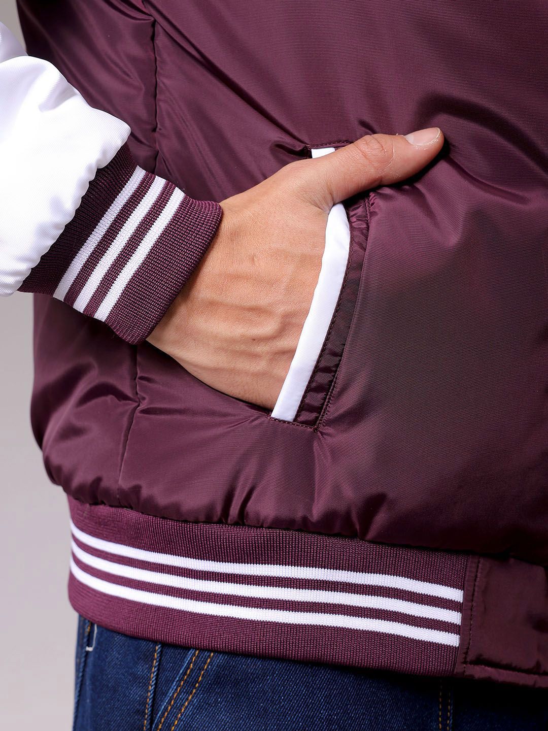 The Indian Garage Co Men Stand Collar Typography Printed Casual Varsity Jacket - Image 7