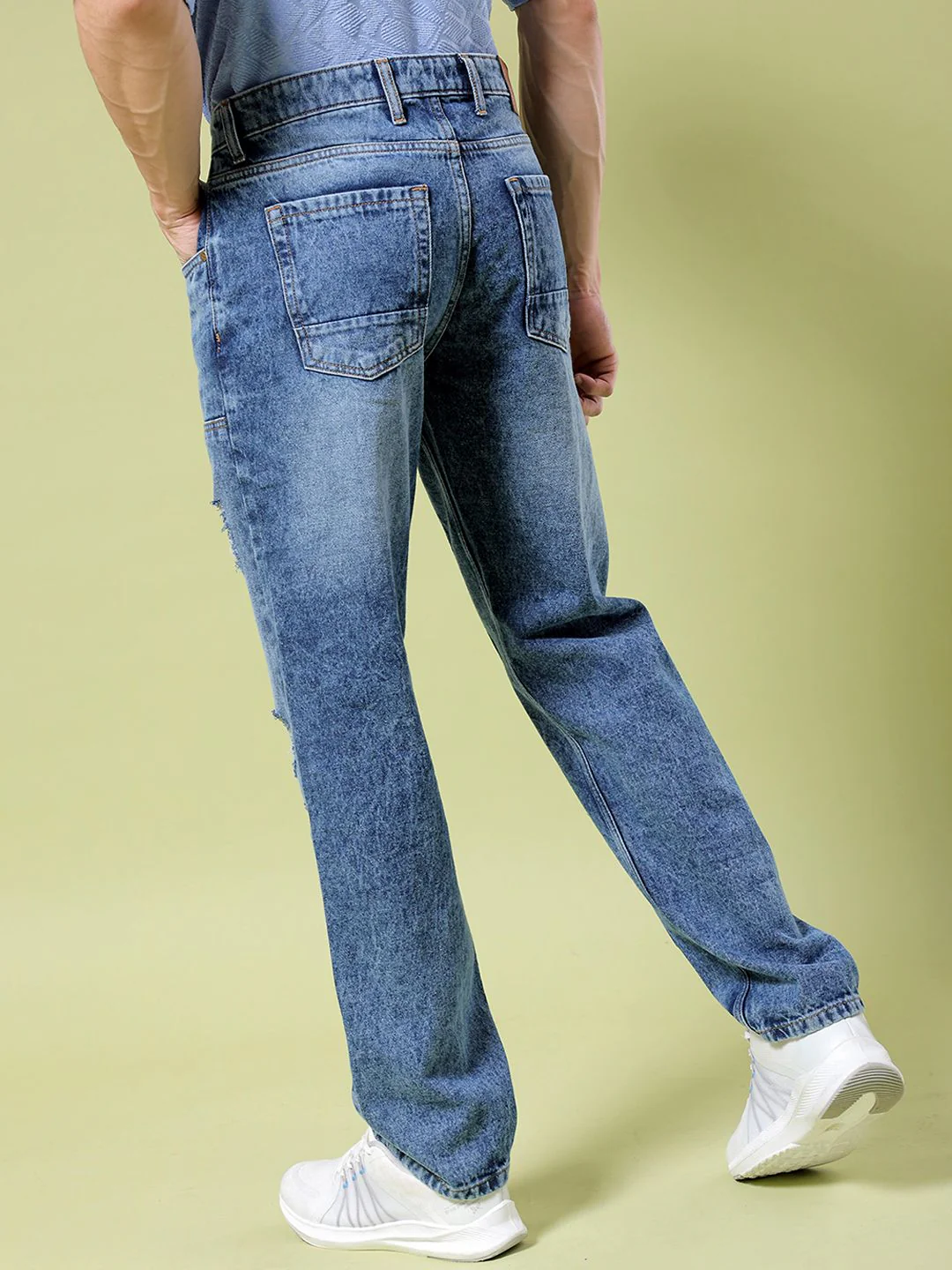 The Indian Garage Co Men Straight Fit Highly Distressed Mid Rise Heavy Fade Cotton Jeans - Image 3